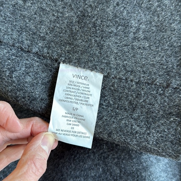 Vince Gray and Black Wool and Leather Asymmetrical Zip Coat Shawl Collar - Picture 16 of 16